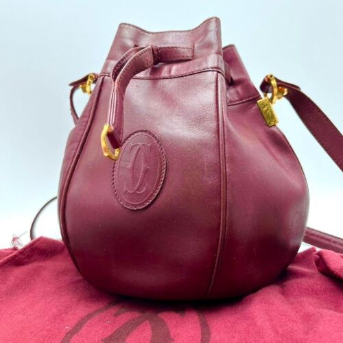 Cartier Must Line Leather Bordeaux Drawstring Shoulder Bag JP Good Condition - Picture 1 of 6