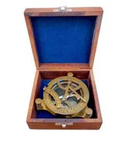4" inchBrass Marine Sundail Compass Nautical With Wooden Box Nautical