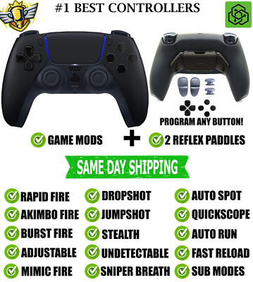 Black V2 Pro Modded + 2 Reflex Paddles New Silent Modz Controller for PS5 OEM