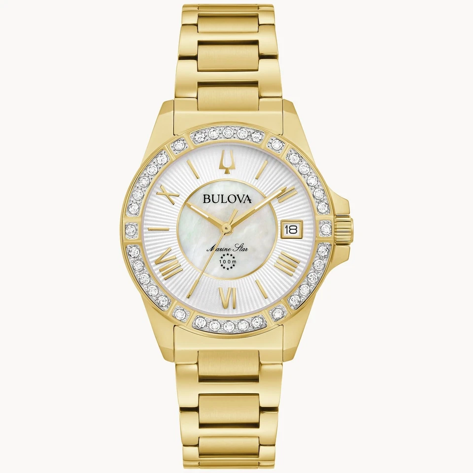 Bulova Marine Star Women's Quartz Gold-tone Diamond Accent 32MM Watch 98R294