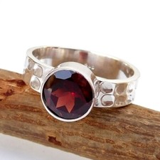 Solid 925 Sterling Silver Hammered Ring Faceted gemstone Rings wholesale-R180