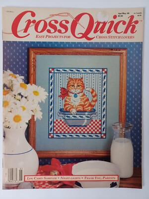 Cross Quick Apr May 1989 Cross Stitch Log Cabin Sampler Orange Tabby Cat & More