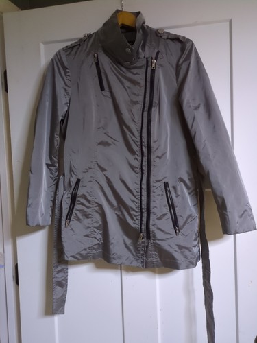 Jones New York Signature windbreaker Jacket Women Metallic Silver belted Medium - Picture 6 of 10