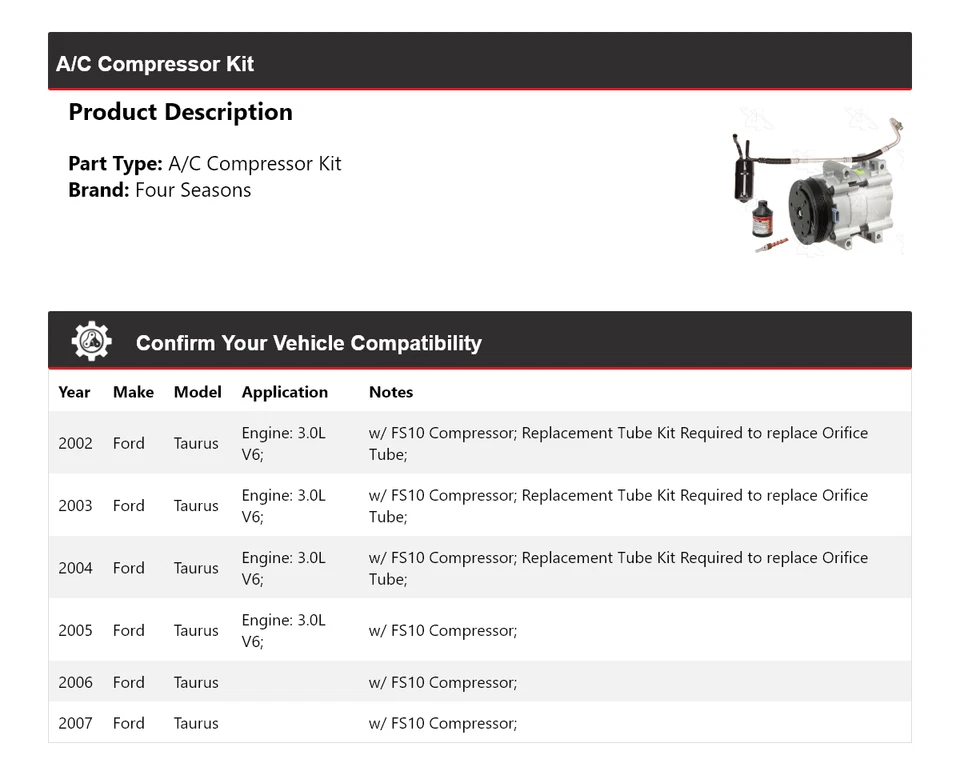 Kit compresor aire acondicionado Ford Taurus 2002-2007 4 estaciones 2003 2004 2005 2006 Foto 2 de 4