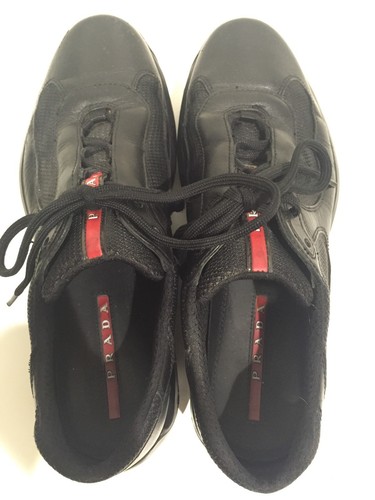 PRADA Mens 7 America's Cup Black Patent Leather / Mesh Sneaker Pre-owned - Picture 1 of 11