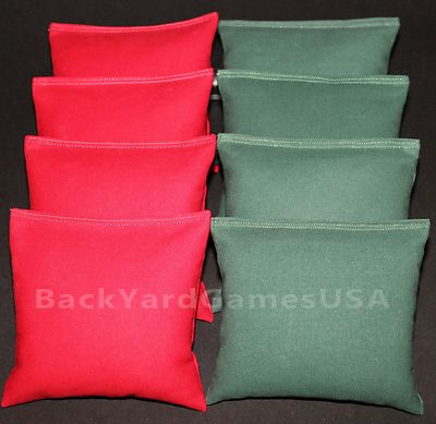 CORNHOLE BEAN BAGS Red & Green 8 All Weather Resin Filled 