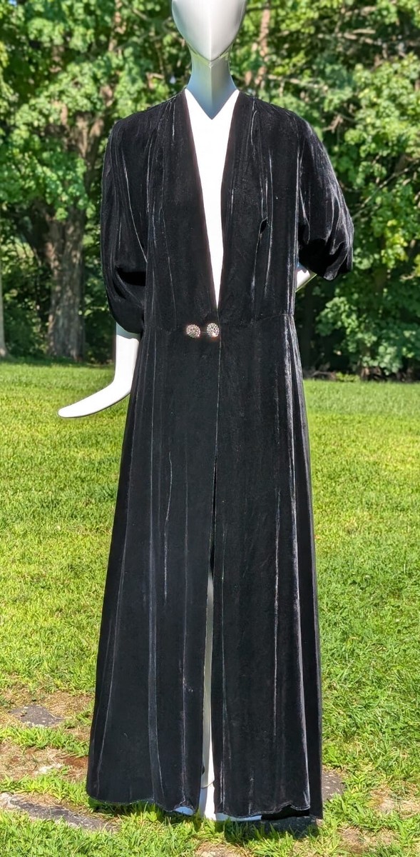 POSH 1930'S WRAP SLIK VELVET LONG EVENING DRESS W RHINESTONE BUTTONS | eBay