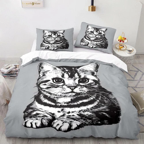Cats Quilt Duvet Cover Pillowcase Pets Bedding Set Single Double King Size Hot - Picture 22 of 63