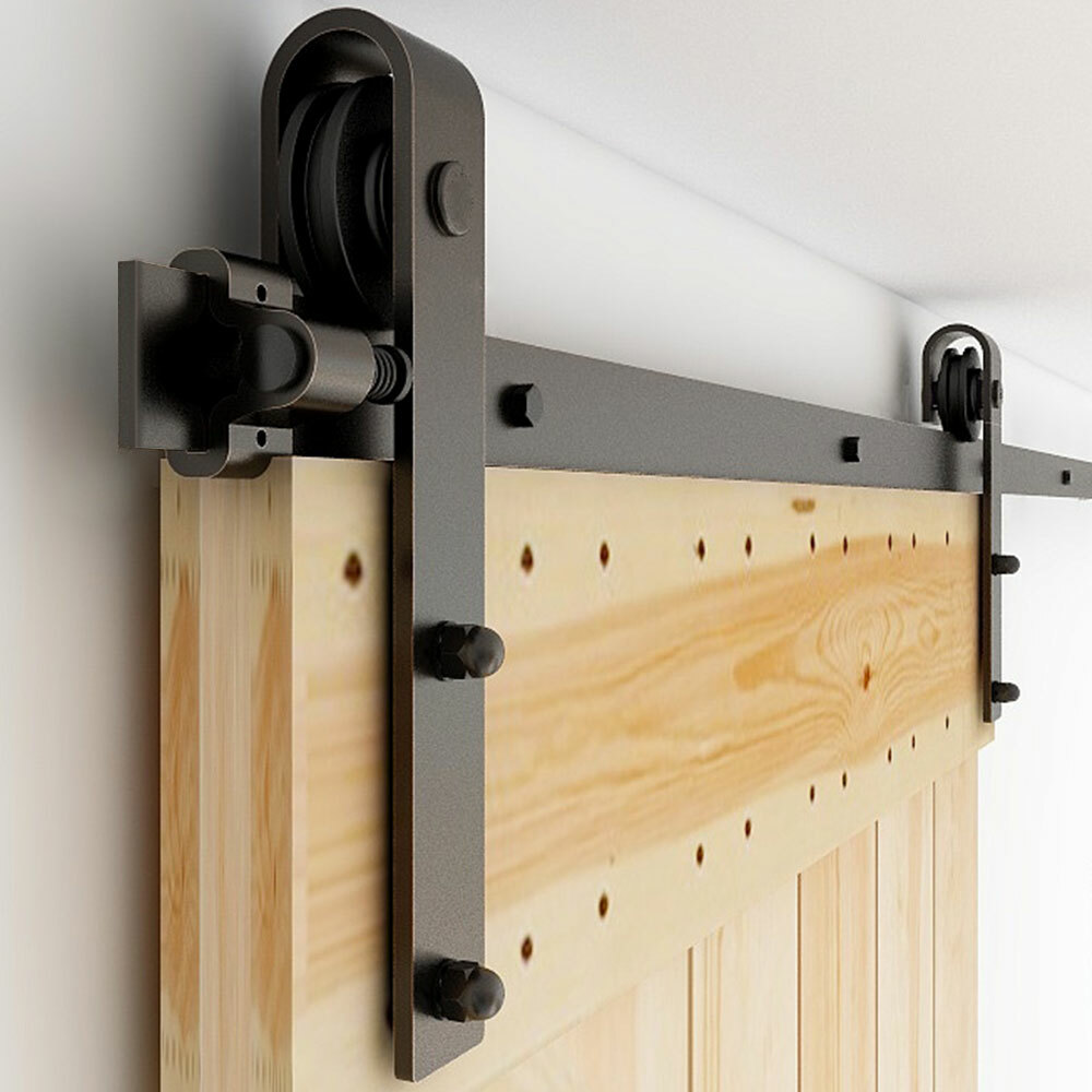 CCJH Sliding Barn Door Hardware Kit - 5 To 16 FT Adjustable Track For Single/Double Doors, Black