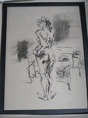 Figur Lebenszeichnung Akt ausdrucksstark, Kohle/Papier Frau stehend, Format A1/A2