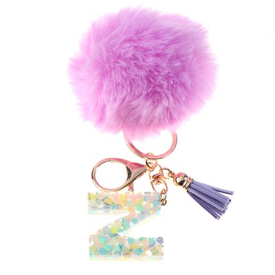 Pink Hairball Sequin A To Z Letter Keychain 26 Initials Tassel Pendant Key Chain