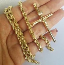 14k gold rope chain 22 inchlong 5 mm and Jesus crucifix cross pendant set 2.25