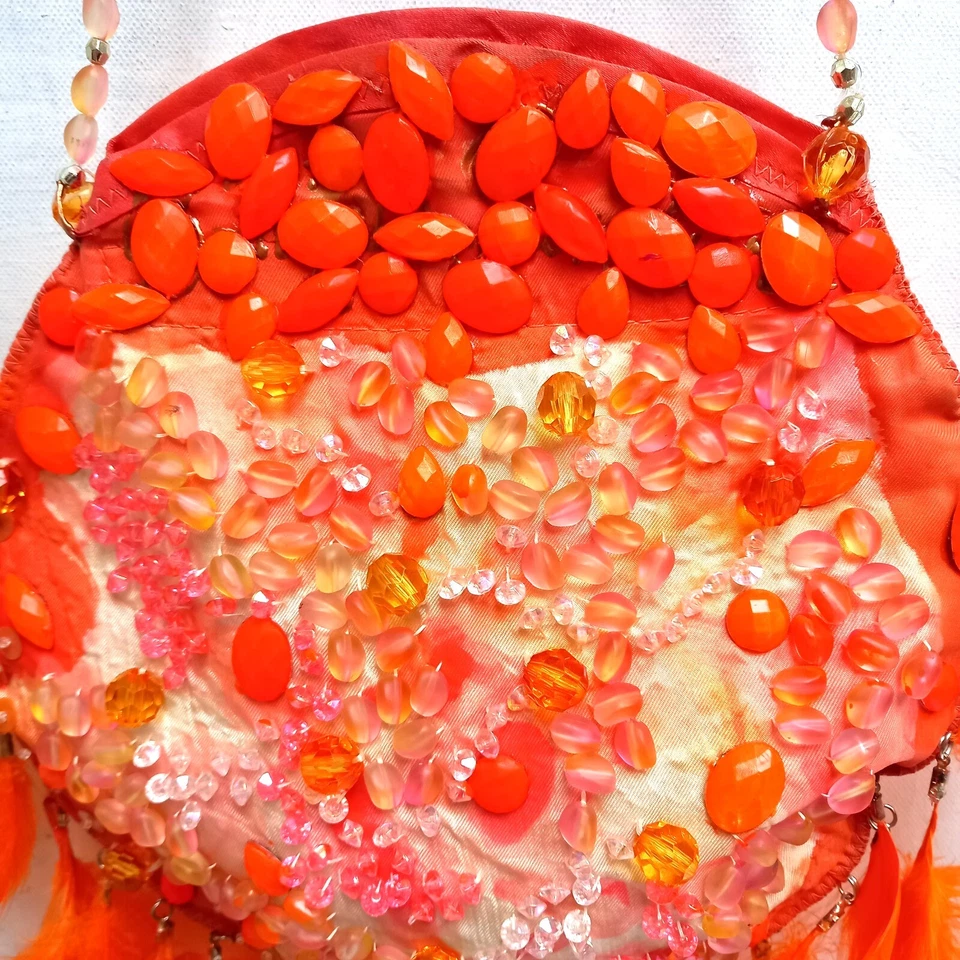 mujer accesorios bolso bandolera moda redondo hecho a mano bordado naranja cuentas Foto 2 de 4