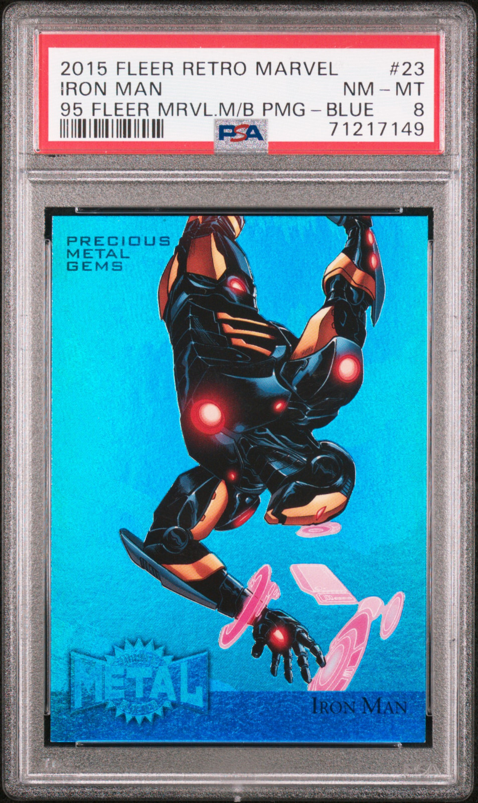 2015 Fleer Retro Marvel Precious Metal Gems Iron Man Blue 01/50 PMG PSA 8 Alpha