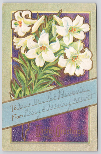 Postcard c1910 Easter Greetings Lily Flower Embossed  - Picture 1 of 2