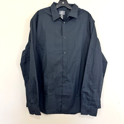NWT H&M Black Slim Fit Easy-Iron Long Sleeve Dress Shirt Men's XL