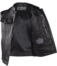 MEN'S LEATHER VEST WITH CONCEALED CARRY POCKET  BLACK LINER - DD91