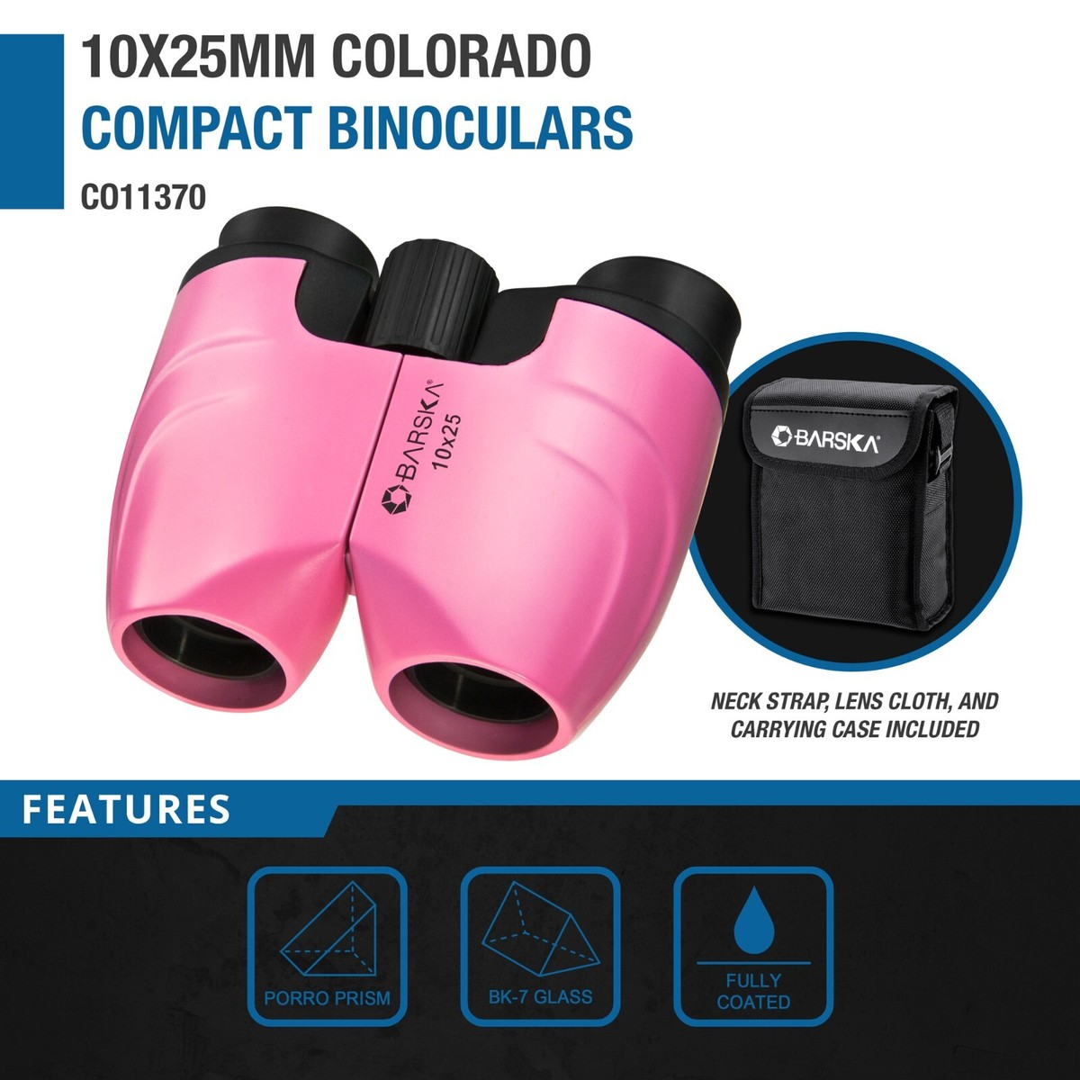 Barska 10x25 Pink Colorado Compact WP Binoculars with Carry Case