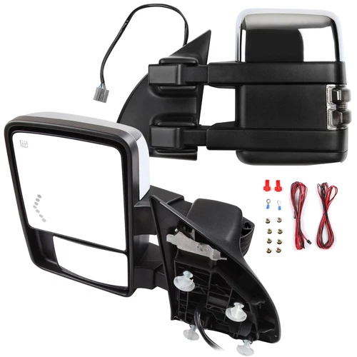 Tow Mirrors Fits 99-07 Ford F250 Chrome Power Heated Clearance Arrow Lamp Signal