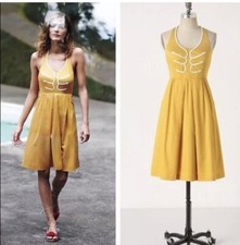 NWOT Anthropologie Floreat Yellow Halter Dress 0 Cotton/Cotton Lined