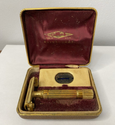 Vintage 1948-50 Gillette Aristocrat  Razor With Case & Razor Blades