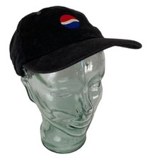 Vintage Pepsi Strap Back Hat W/ Embroidered Logo - One Size, Made in USA, Black
