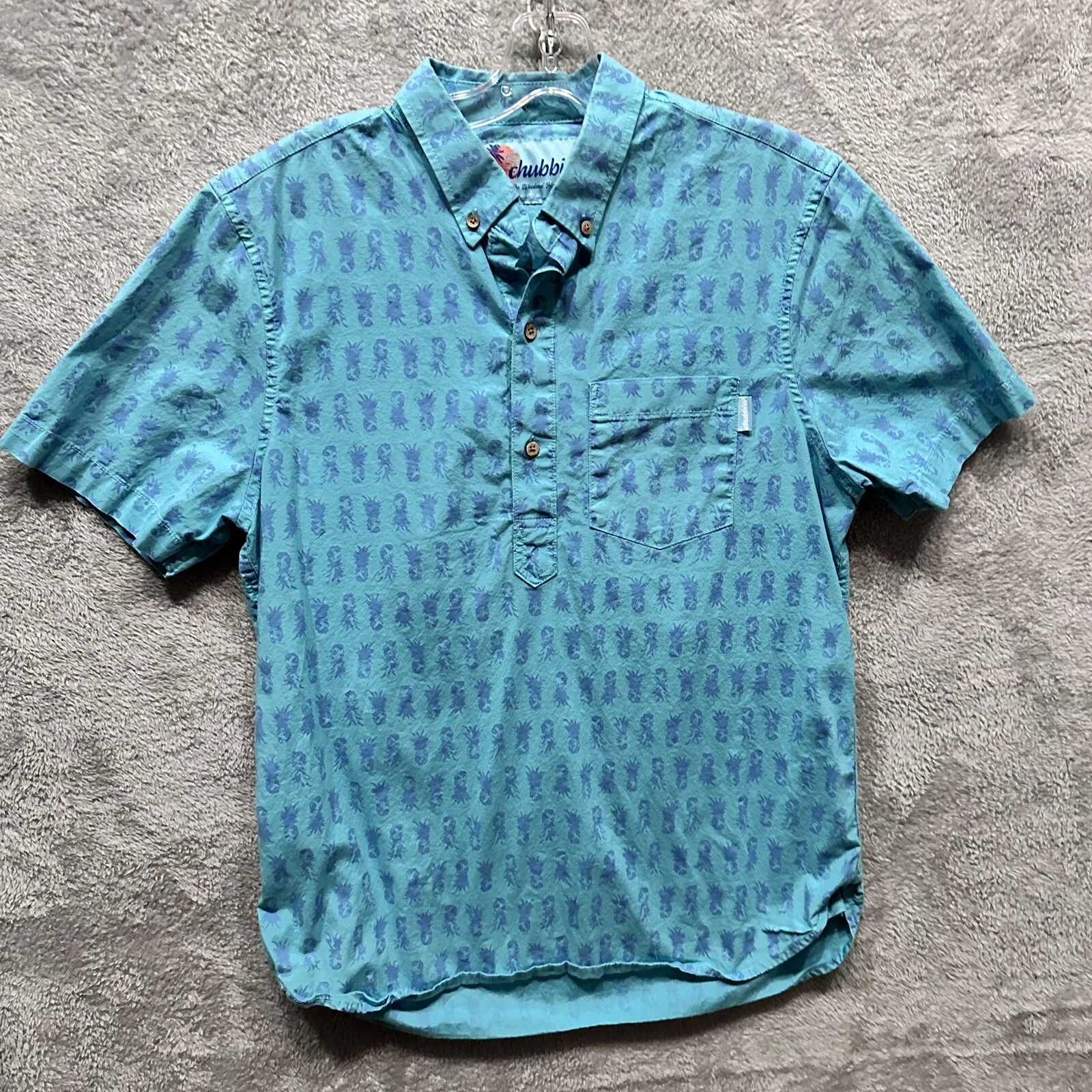 Chubbies Men’s Small Blue Pineapple Hawaiian Collared Shirt Cotton Stretch