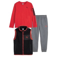 NWT PUMA Boys 3-Piece Outfit Set Long Sleeve Shirt Vest Fleece Jogger Size 5