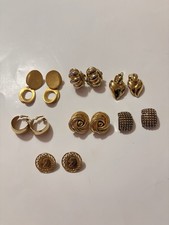 VTG Gold Tone Clip On and Pierced Earrings 7 Pairs Lot 1 marked FO