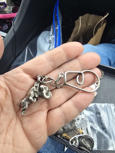 Sterling heavy whimsical bulldog Dog keychain Rare! Moveable! Unique DOG COLLAR