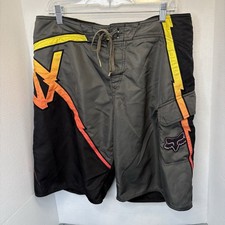 Fox Racing Men  s Boardshorts Size 36 Gray/Red/Black Lightning Bolt Motocross