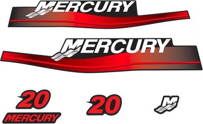 Mercury Marine 20HP Outboards 2-Stroke Motor Top Cowl Cove Decal Sticker Set