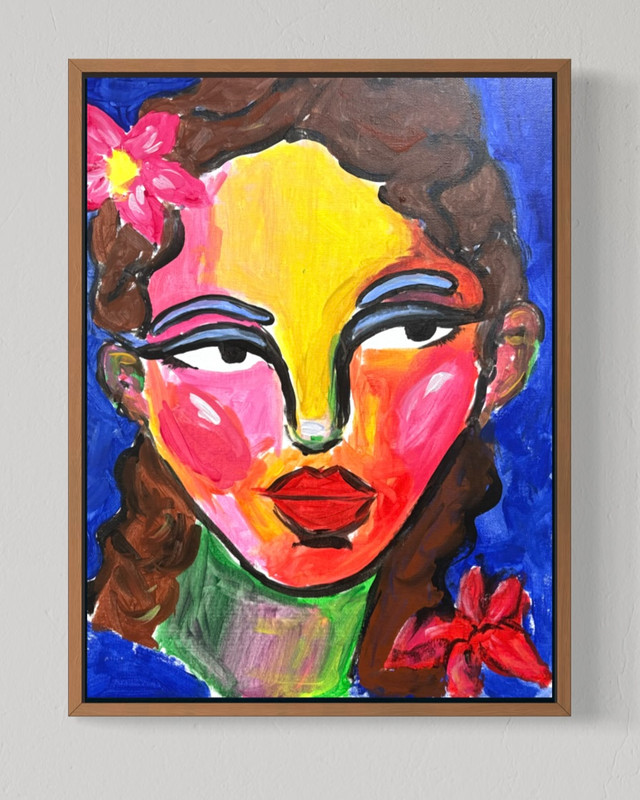Original Latin Girl Canvas 12x16 Acrylic Abstract Matisse Colorful Portrait Art