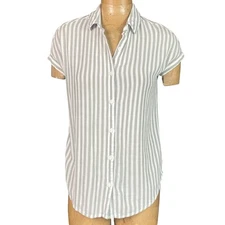 Beachlunchlounge Rolled Cuffs Green Striped Button Down Shirt XS #330G