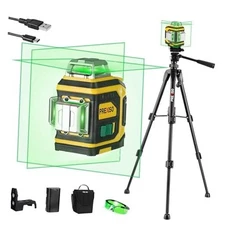  Rechargeable 360° Self Leveling Green Laser Level with Tripod, Magnetic Base, 