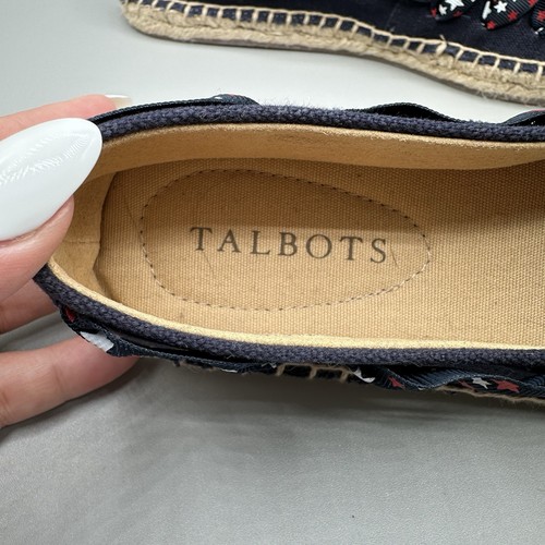 Talbots Star Ribbon Espadrille Shoe Flat Size 8.5 Red White Blue Canvas Slip On - Picture 8 of 9