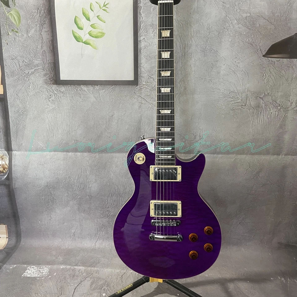 LP Purple Electric Guitar HH Pickups Chrome Parts Quilty Maple Top Mahogany Body - Image 2 of 4