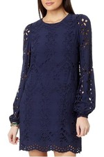 NWT Lilly Pulitzer Alyna Eyelet Dress Size 12 True Navy Long Sleeve Shift $258