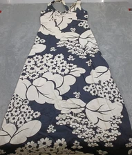 Vintage Malia Honolulu Maxi Dress Womens 12 Black Hawaiian Halter Cross Back 70s