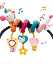 Car Seat, Stroller Toys for Babies 0-6 Months Girls, Unicorn Rattle, Mirror, Tag
