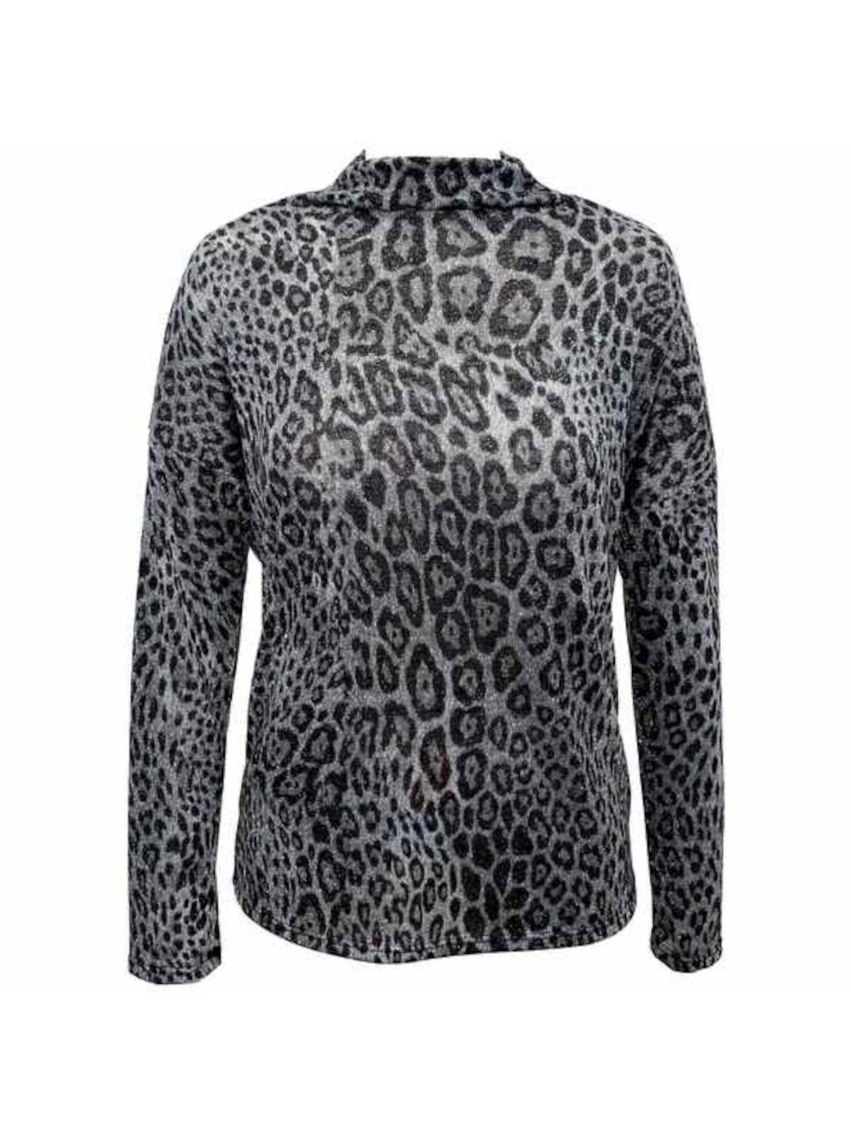 INC Womens Gray Funnel-neck Animal Print Long Sleeve Top Size: M