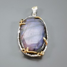 Jewellery 50 ct+ Natural Labradorite Pendant 925 Sterling Silver  /NP52908
