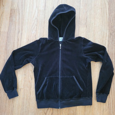 Juicy Couture VICIOUS Black Zip Up Velour Sweatshirt Women's Hoodie Size XL