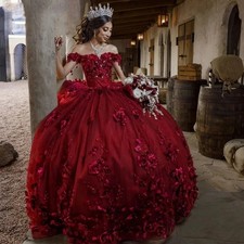 Custom Burgundy Quinceanera Dress Ball Gown Floral Applique Beads Mexican Corset