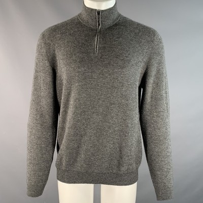 Loro Piana Größe M Grauer Gerippter Strick Cashmere 1/4 Zip Pullover