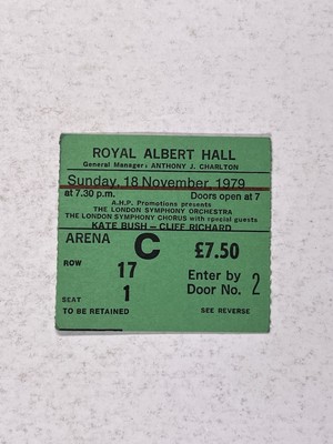 Kate Bush Ticket Oriignal Cliff Richard Royal Albert Hall 18th November 1979