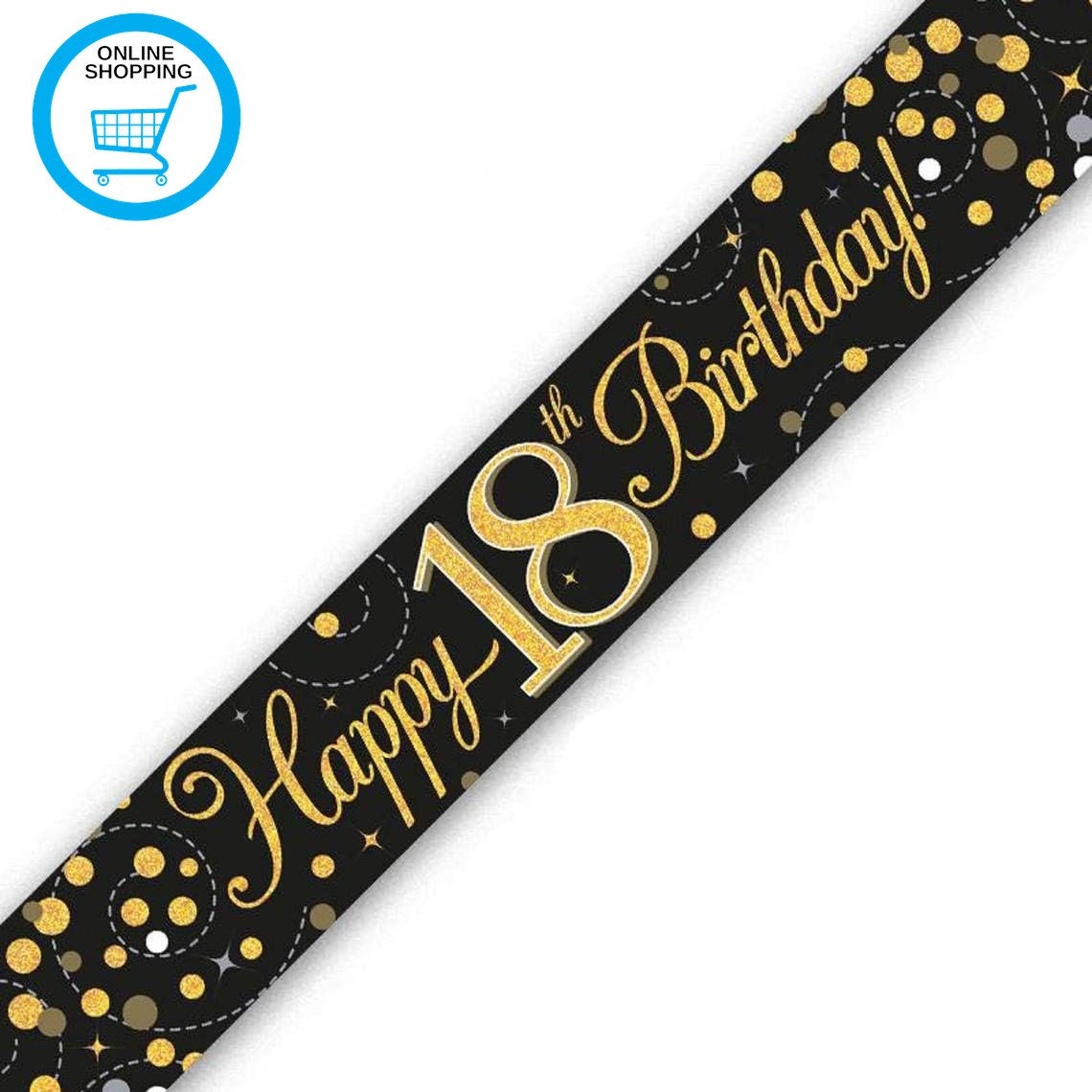 9Ft Banner Sparkling Fizz 18Th Birthday Black & Gold Holographic
