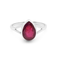 Ruby Pear Cut Split Shank Ring in 925 Sterling Silver Bezel Set Design