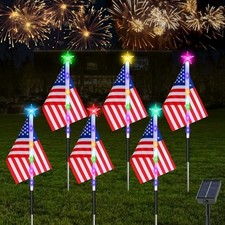 4th of July Decorations Outdoor Solar Lights, 6PCS Red White and flag-6pack