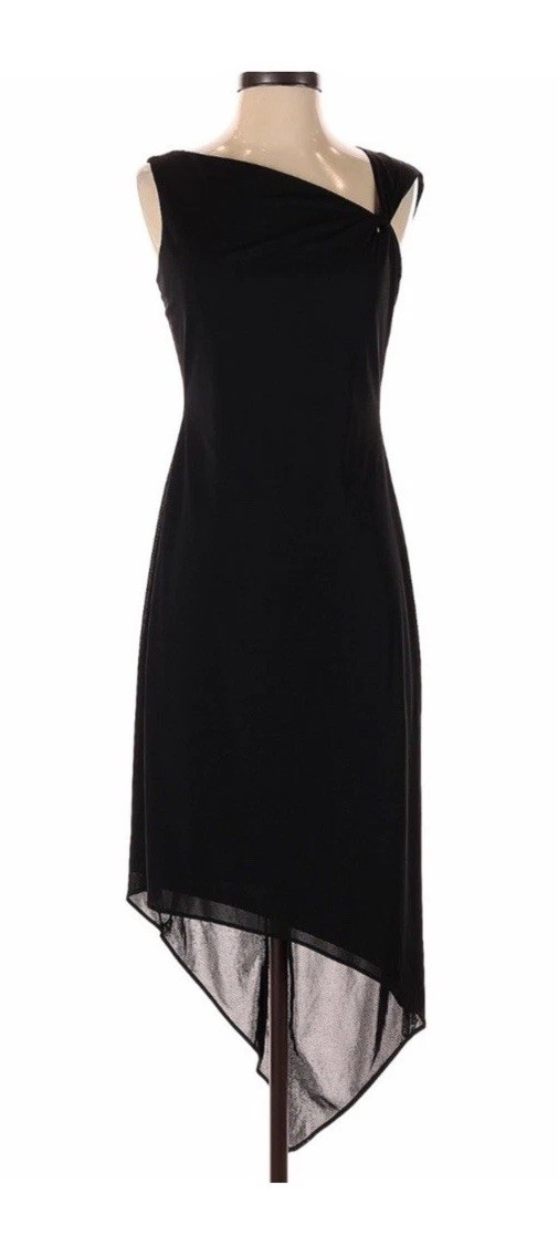 David Meister asymmetrical black hi/low dress - 8